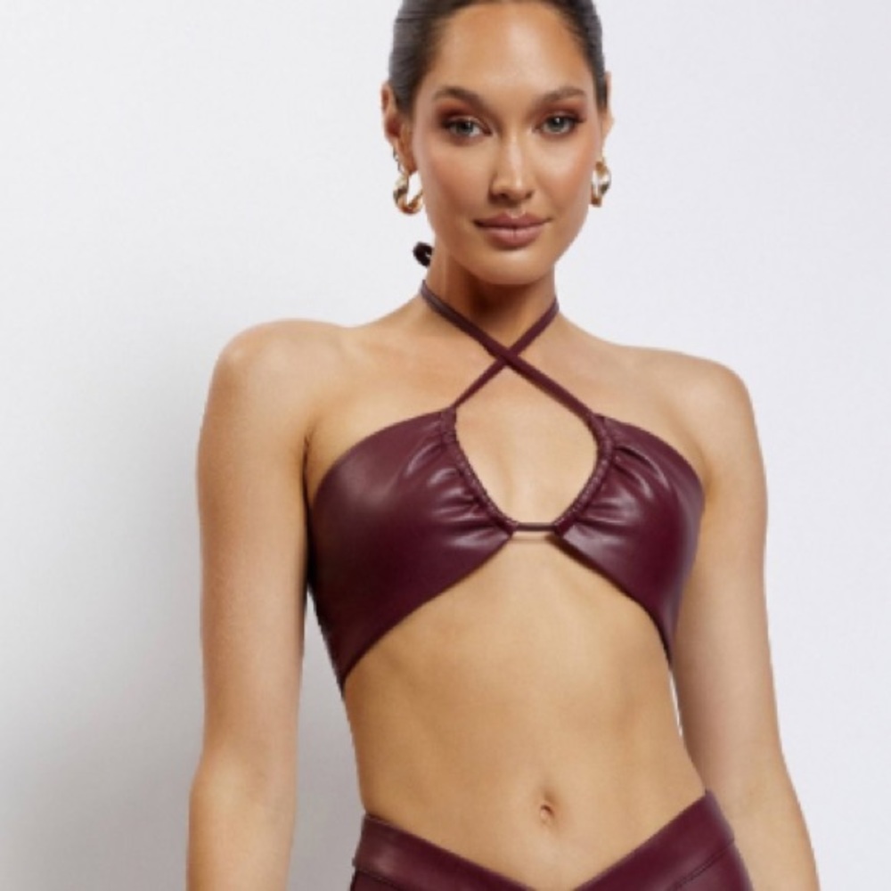 Meshki RUBY FAUX LEATHER RUCHED CROP Size XS